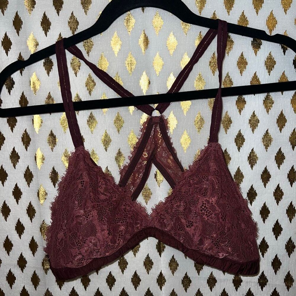Aerie bralette lacy cutout keyhole racerback red burgundy size L